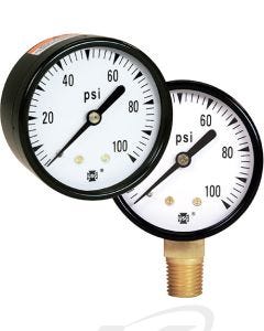 Ametek US Gauge P-500 Steel-Case Utility Gauges in 1.5" to 4.5" Sizes, Brass Center Back or Bottom Stem Mount