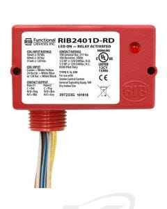 Functional Devices RIB2401D-RD 24 VAC/VDC or 120 VAC Enclosed Pilot Relay, 1 DPDT