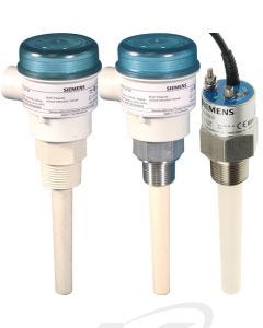 Siemens (Milltronics) Pointek CLS100 capacitance point level switches: Left to right: Thermoplastic enclosure with plastic process connection and PPS probe, Thermoplastic enclosure with stainless steel process connection and PPS or PVDF probe, integral ca