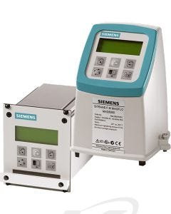 Siemens SITRANS FM MAG5000 Transmitter for Electromagnetic Flow Sensors.  (L) NEMA 1/IP20 rack mount, (r) NEMA 4X/6/IP67 field mount with digital display