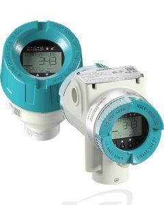 Siemens SITRANS TF420 Single or Dual Input Smart Temperature Transmitters. Left: TF420 transmitter with single chamber enclosure and local interface with window. Right: TF420 transmitter with dual chamber enclosure, local interface with window.