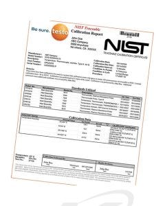 Testo 400520 0409 NIST Calibration Certification for Testo 400 Comfort Kit