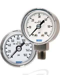 WIKA 131.11 All-Stainless Compact General Service Pressure Gauges, Corrosion-Resistant, 1.5", 2", 2.5" Dials, Bottom Stem or Center Back Mount