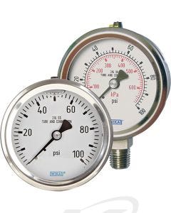 WIKA 232.53 and 233.53 Stainless Steel Industrial Pressure Gauges; Single or dual scales, 2", 2.5", 4" dial sizes, lower mount, center back or lower back mount