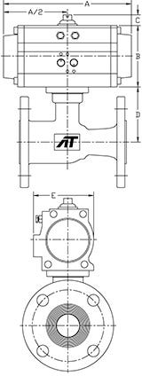 Dimensions: A-T-Controls Series F91 Flanged Ball Valve with Pneumatic Actuator