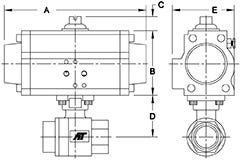 Dimensions: Series 22 with Pneumatic Actuator