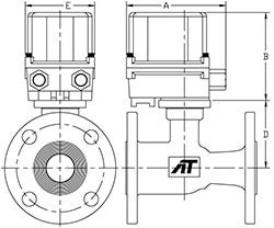 Dimensions: A-T-Controls Series F91 Flanged Ball Valve with Electric Actuator