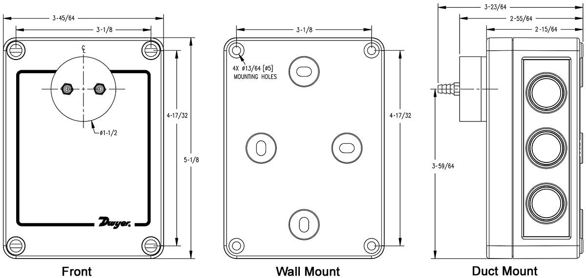 Dimensions for Dwyer GSTA and GSTA Gas Transmitters